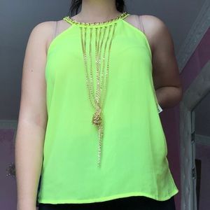 Neon Green Long Halter Top w Chain Details